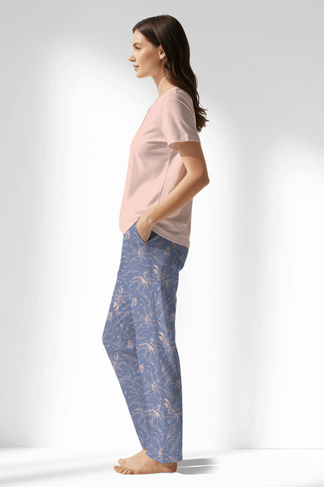 Woman Polyviscon Aurella Drop Collar Pyjama Set - MAVİ - Image 2