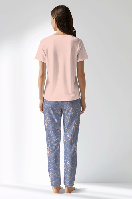 Woman Polyviscon Aurella Drop Collar Pyjama Set - MAVİ - Image 3