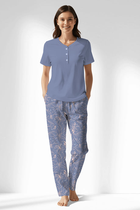 Woman Polyviscon Aurella Drop Collar Pyjama Set - B-PEMBE - Image 1