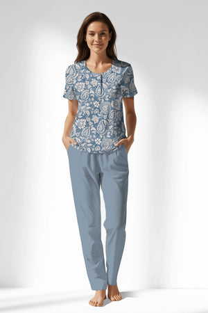 Woman Polyviscon Edelia Buttoned Collar Pyjama Set - ROTASYON - Image 1