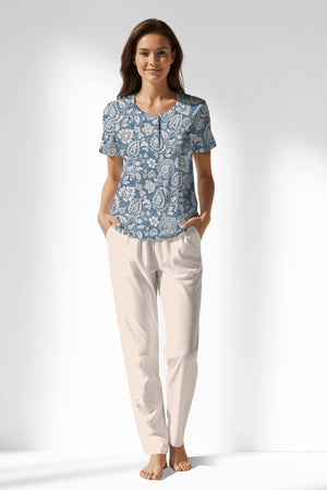 Woman Polyviscon Edelia Buttoned Collar Pyjama Set - B-ROTASYON - Image 1
