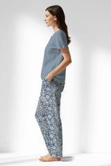 Woman Polyviscon Edelia Drop Collar Pyjama Set - MAVİ - Image 2