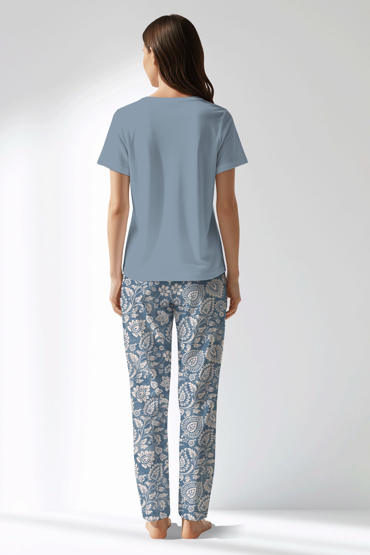Woman Polyviscon Edelia Drop Collar Pyjama Set - MAVİ - Image 3