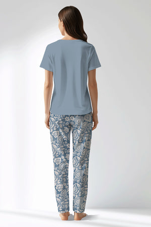 Woman Polyviscon Edelia Drop Collar Pyjama Set - MAVİ - Image 3