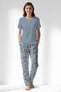 Woman Polyviscon Edelia Drop Collar Pyjama Set - MAVİ - Image 1