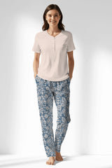 Woman Polyviscon Edelia Drop Collar Pyjama Set - B-PEMBE - Image 1