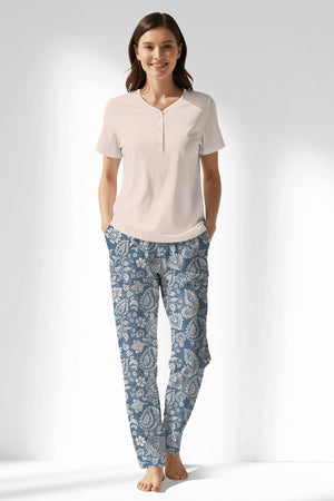 Woman Polyviscon Edelia Drop Collar Pyjama Set - B-PEMBE - Image 1