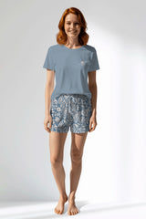 Woman Polyviscon Edelia Short Set - A-MAVİ - Image 1