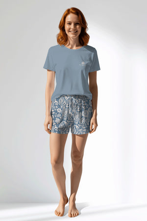 Woman Polyviscon Edelia Short Set - A-MAVİ - Image 1