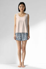Woman Polyviscon Edelia Thick Strap Short Set - B-PEMBE - Image 1