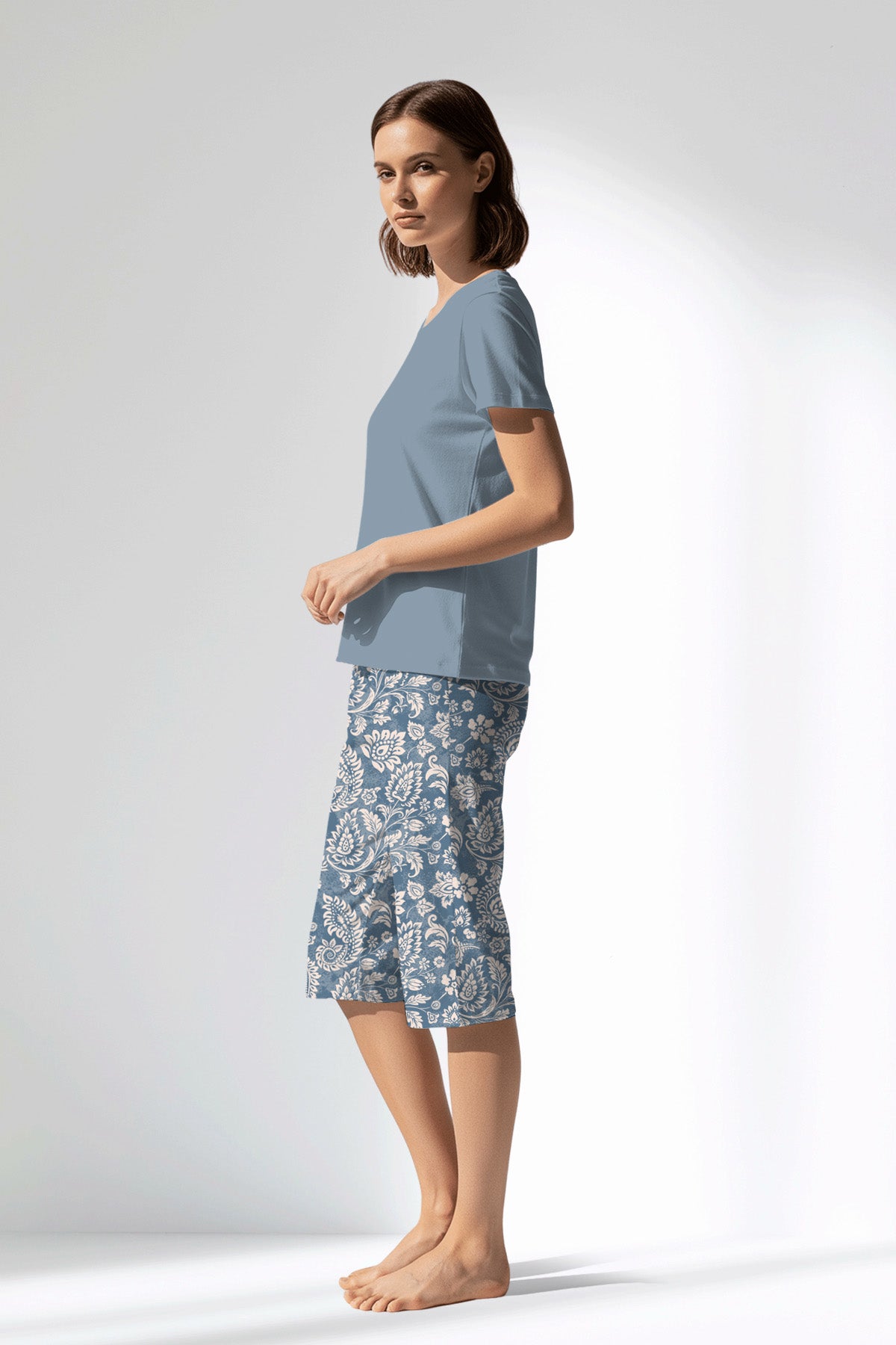 Woman Polyviscon Edelia Capri Set - A-MAVİ - Image 2