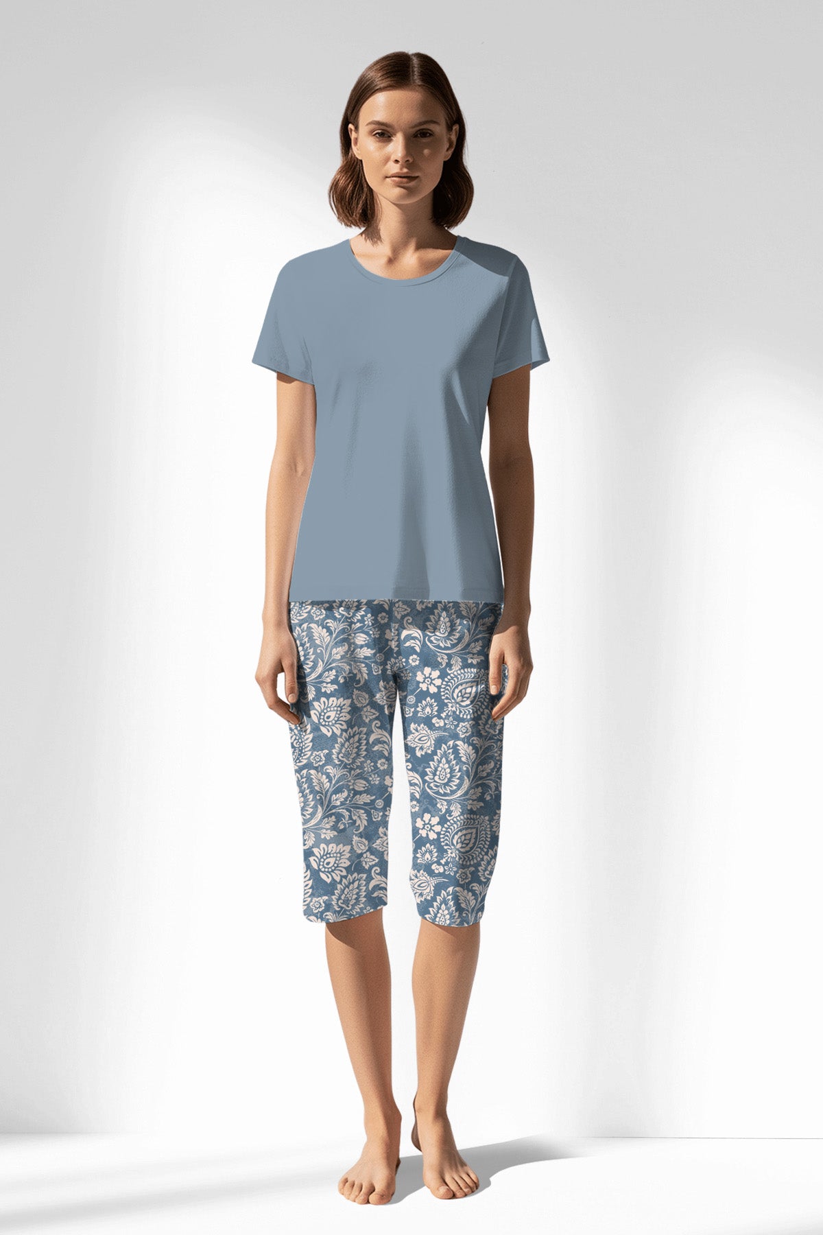 Woman Polyviscon Edelia Capri Set - A-MAVİ - Image 3