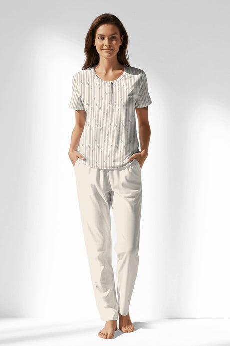 Woman Polyviscon Lina Buttoned Collar Pyjama Set - ROTASYON - Image 1
