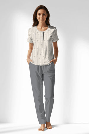 Woman Polyviscon Lina Buttoned Collar Pyjama Set - B-ROTASYON - Image 1