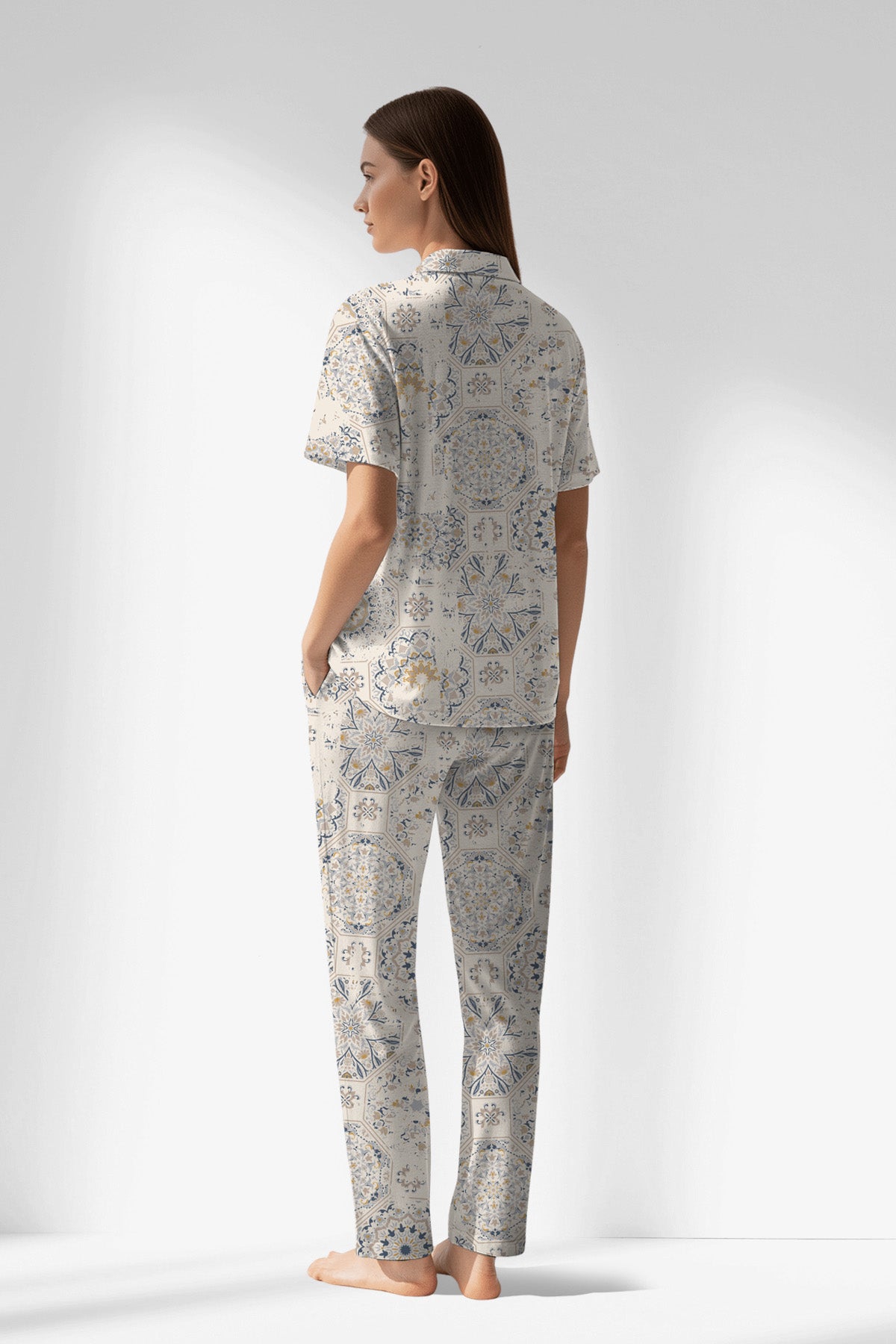 Woman Polyviscon Fresco Buttoned Pyjama Set - ROTASYON - Image 3