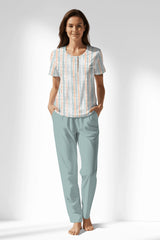 Woman Polyviscon Liner Buttoned Collar Pyjama Set - ROTASYON - Image 1