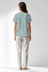 Woman Polyviscon Liner Drop Collar Pyjama Set - BLUE HAZE - Image 3