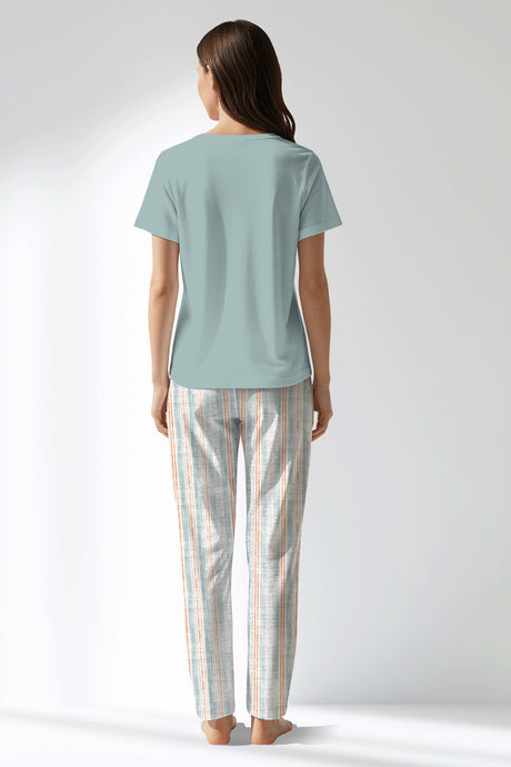 Woman Polyviscon Liner Drop Collar Pyjama Set - BLUE HAZE - Image 3