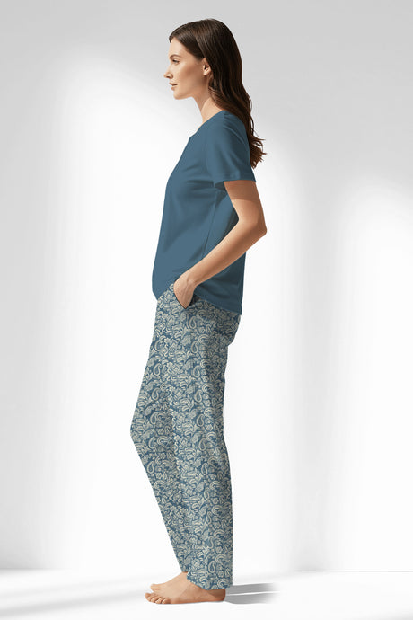 Woman Polyviscon Noble Drop Collar Pyjama Set - SMOKE BLUE - Image 2