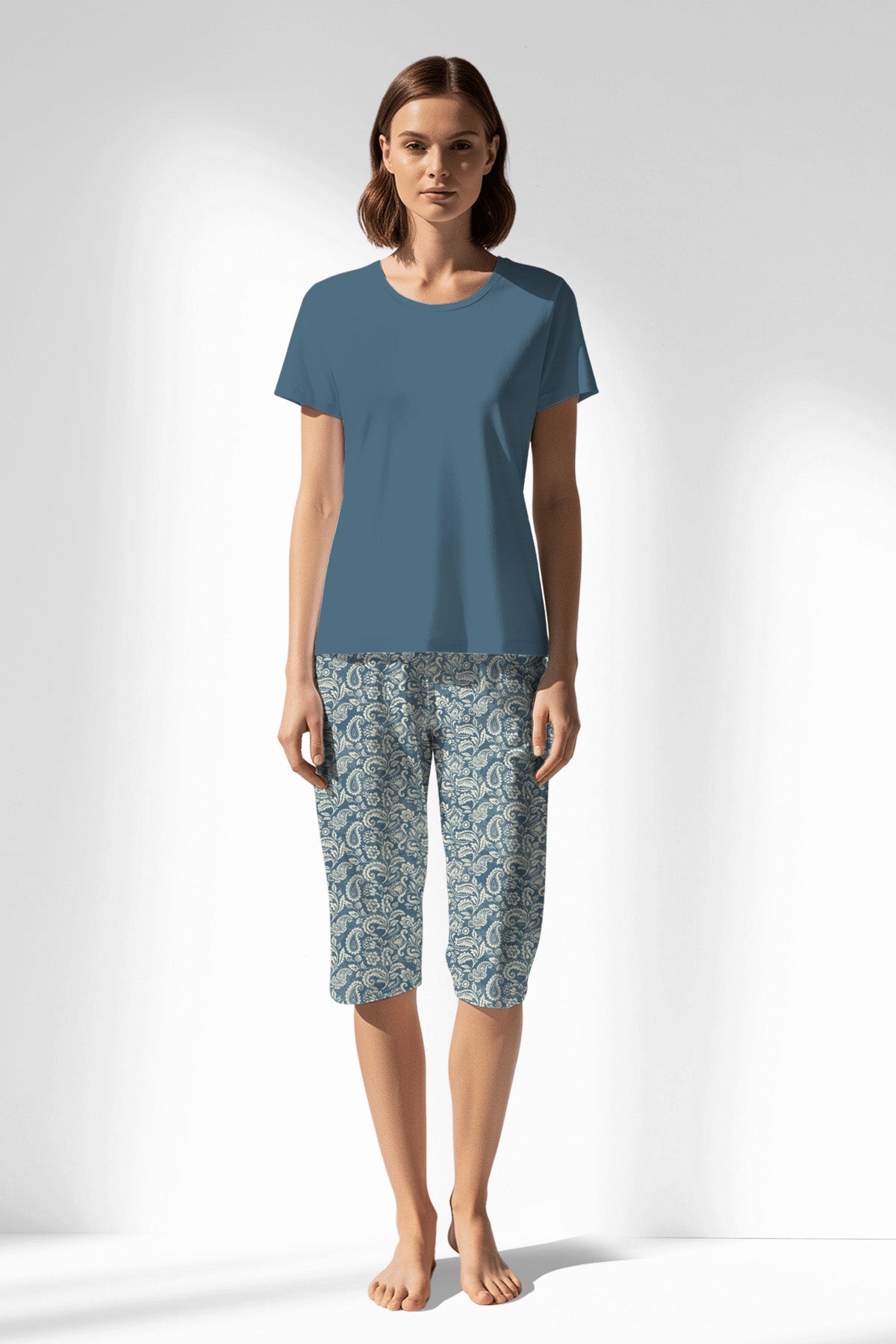 Woman Polyviscon Noble Capri Set - SMOKE BLUE - Image 3