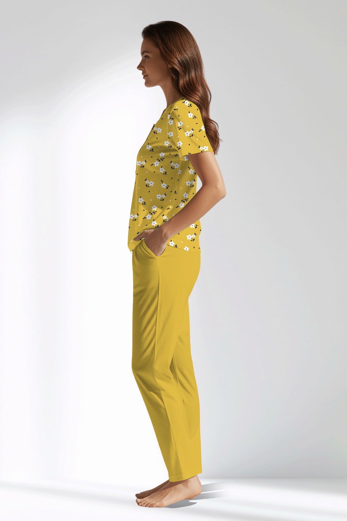 Woman Polyviscon Solaria Buttoned Collar Pyjama Set - ROTASYON - Image 2