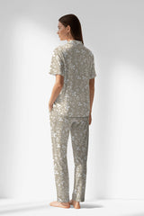 Woman Polyviscon Sprig Buttoned Pyjama Set - ROTASYON - Image 3