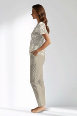 Woman Polyviscon Sprig Buttoned Collar Pyjama Set - ROTASYON - Image 2