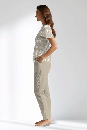 Woman Polyviscon Sprig Buttoned Collar Pyjama Set - ROTASYON - Image 2