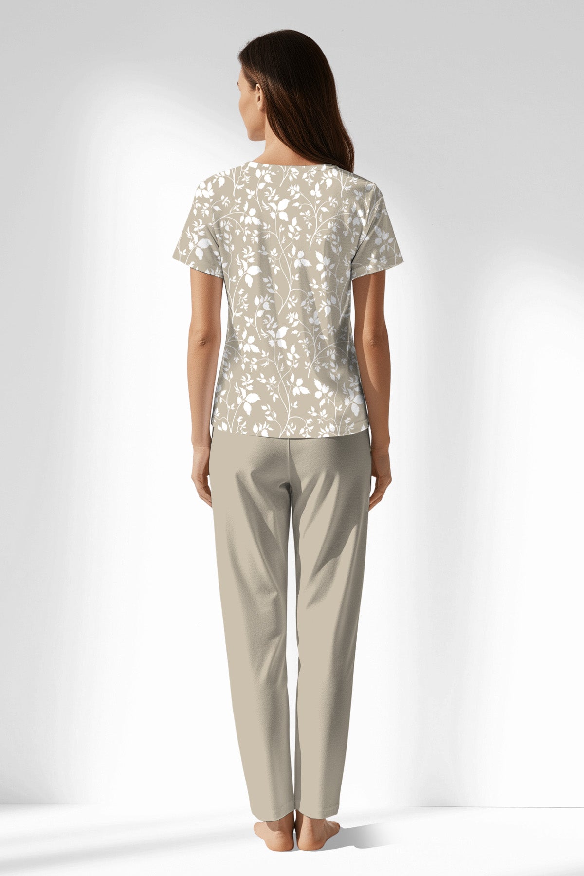Woman Polyviscon Sprig Buttoned Collar Pyjama Set - ROTASYON - Image 3