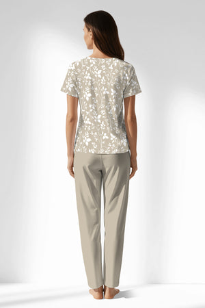 Woman Polyviscon Sprig Buttoned Collar Pyjama Set - ROTASYON - Image 3