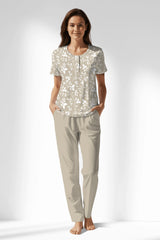 Woman Polyviscon Sprig Buttoned Collar Pyjama Set - ROTASYON - Image 1