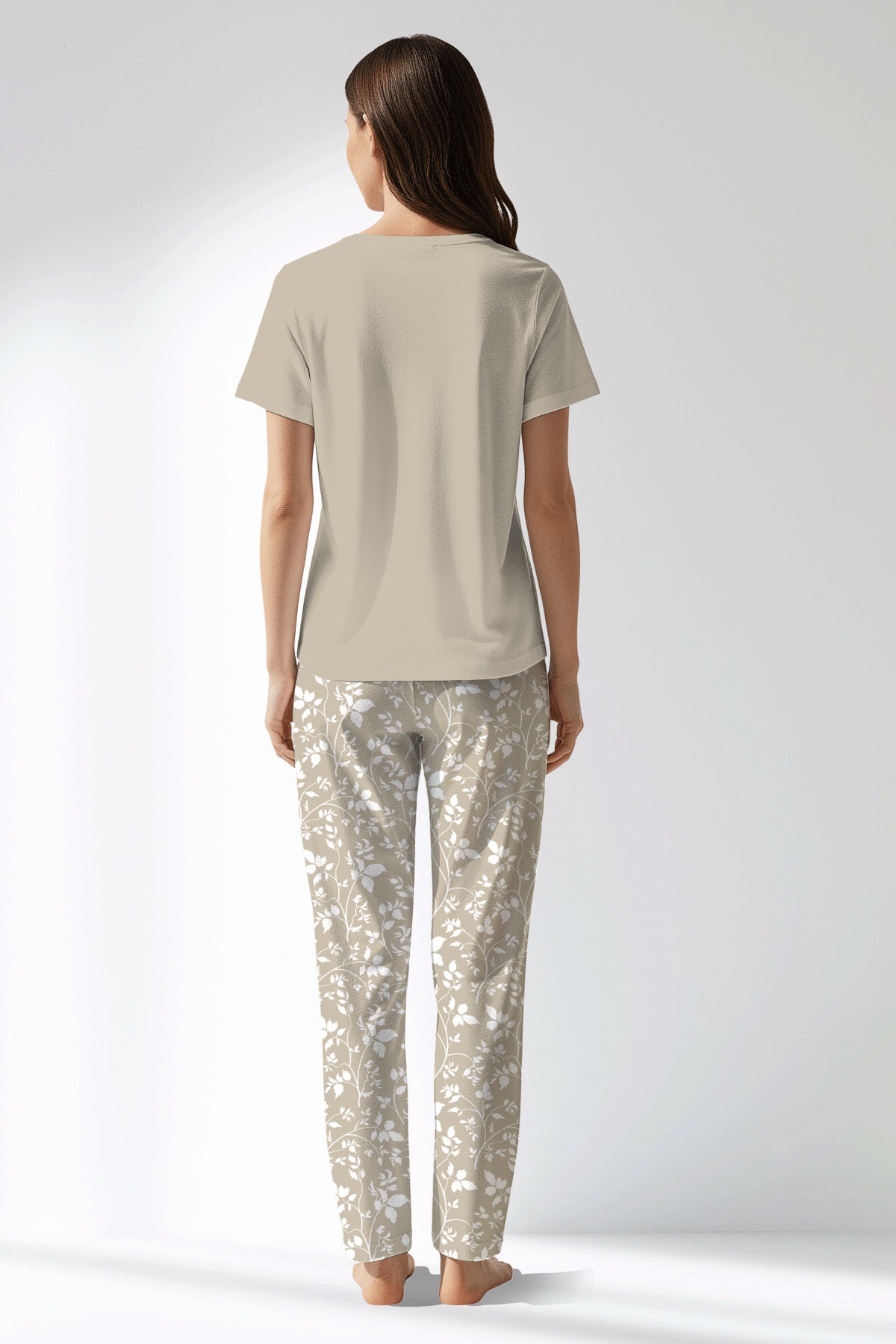 Woman Polyviscon Sprig Drop Collar Pyjama Set - 14-1107 - Image 3