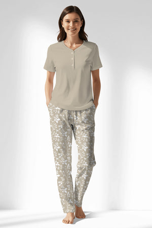 Woman Polyviscon Sprig Drop Collar Pyjama Set - 14-1107 - Image 1