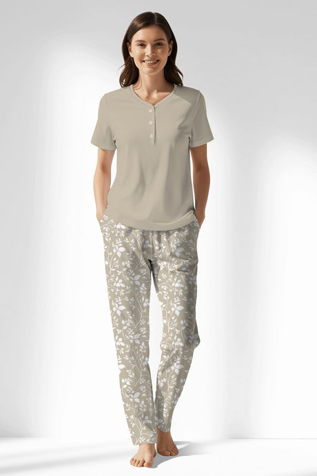Woman Polyviscon Sprig Drop Collar Pyjama Set - 14-1107 - Image 1