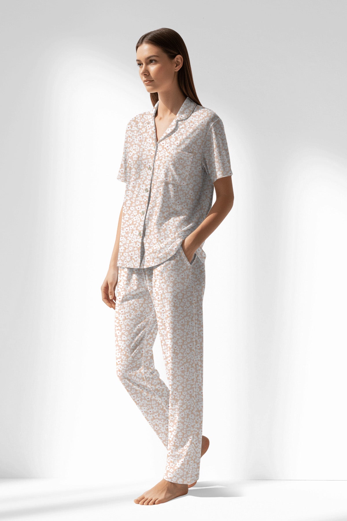Woman Polyviscon Vanilla Buttoned Pyjama Set - ROTASYON - Image 2
