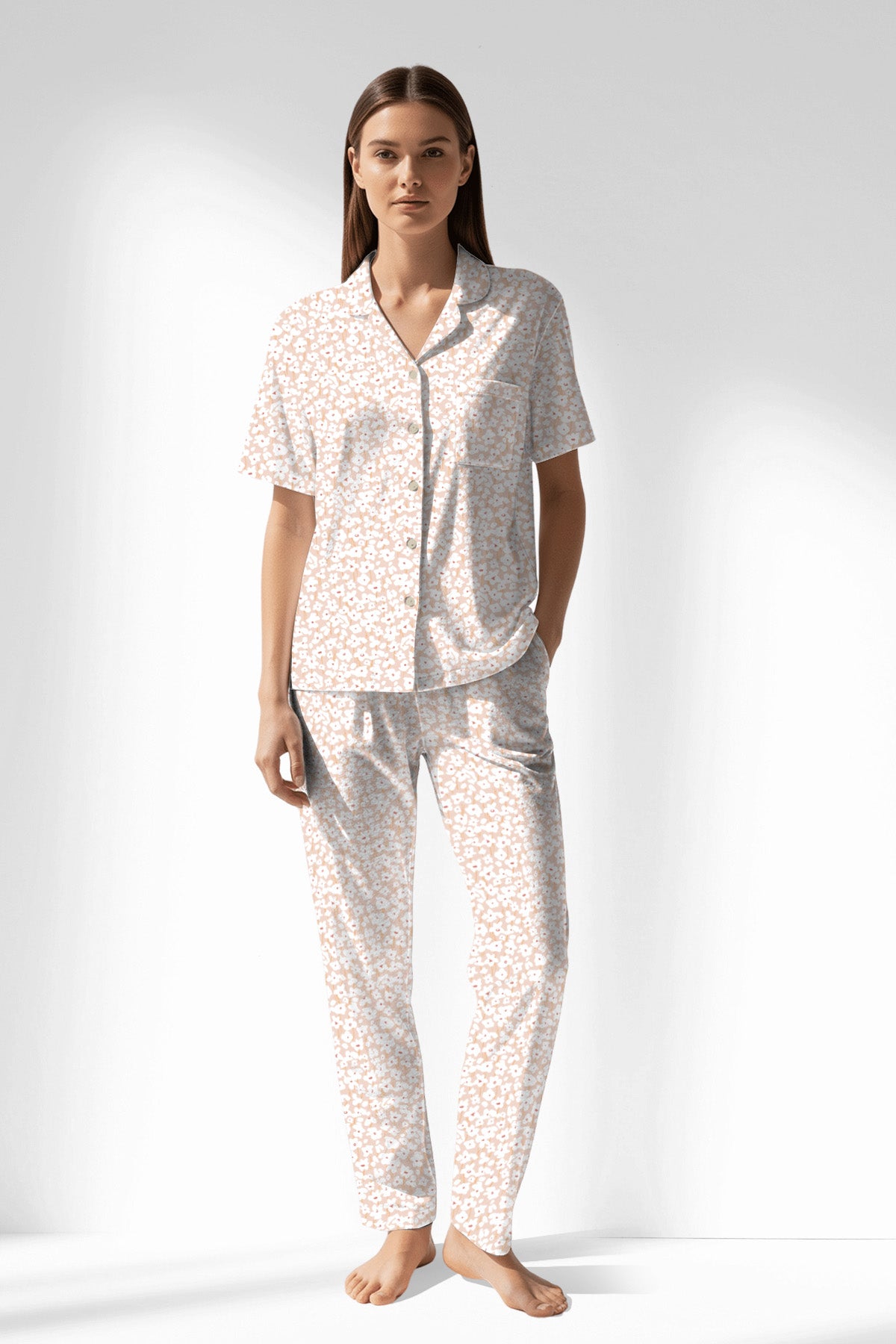Woman Polyviscon Vanilla Buttoned Pyjama Set - ROTASYON - Image 1