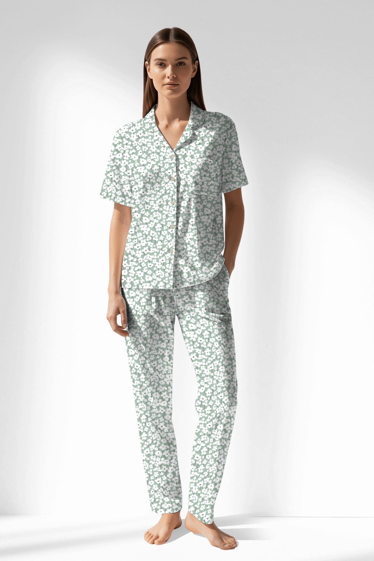 Woman Polyviscon Vanilla Buttoned Pyjama Set - B-ROTASYON - Image 1