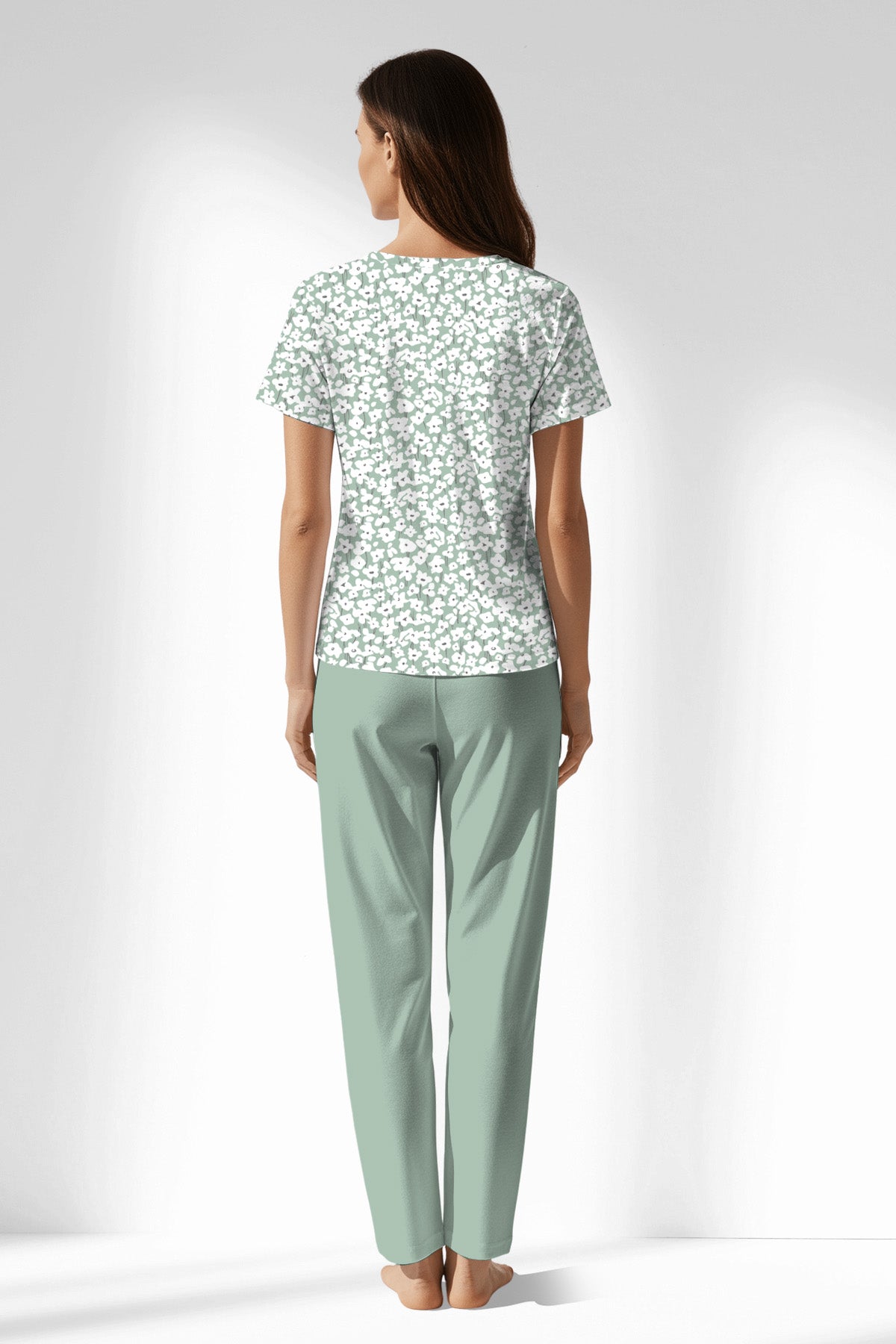 Woman Polyviscon Vanilla Buttoned Collar Pyjama Set - B-ROTASYON - Image 3
