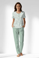 Woman Polyviscon Vanilla Buttoned Collar Pyjama Set - B-ROTASYON - Image 1