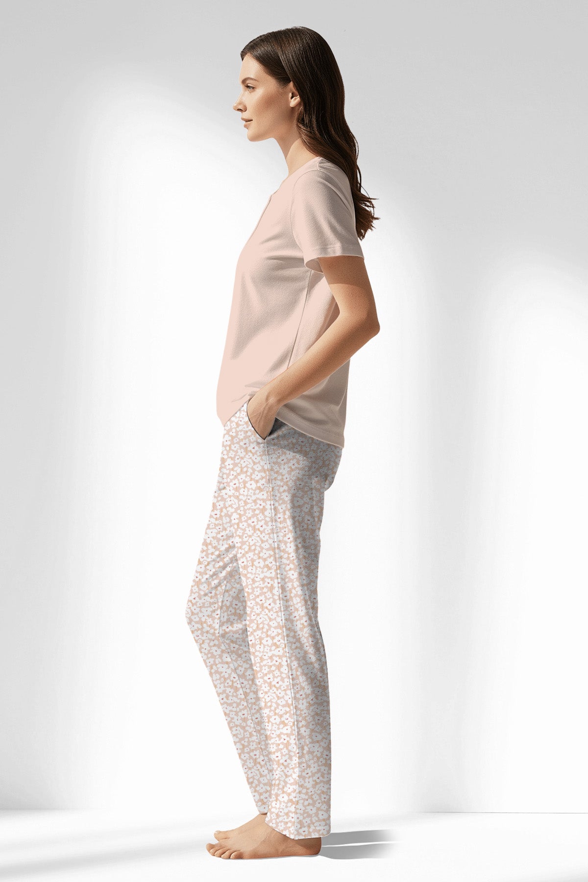 Woman Polyviscon Vanilla Drop Collar Pyjama Set - SOFT PINK - Image 2
