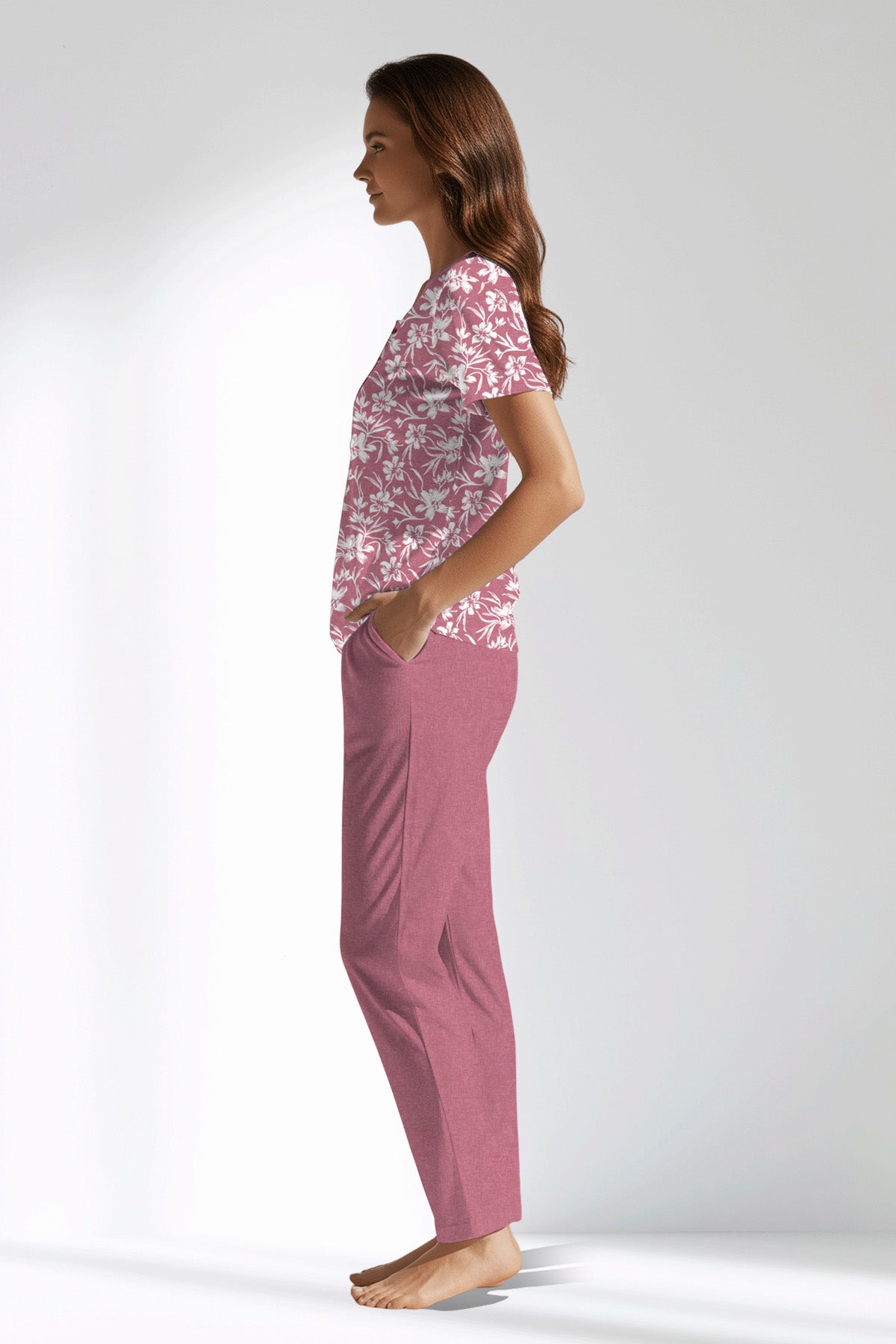 Woman Polyviscon Affection Buttoned Collar Pyjama Set - ROTASYON - Image 2