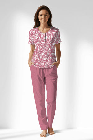 Woman Polyviscon Affection Buttoned Collar Pyjama Set - ROTASYON - Image 1