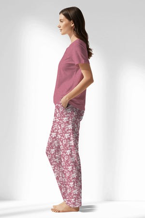 Woman Polyviscon Affection Drop Collar Pyjama Set - WILD ROSE - Image 2