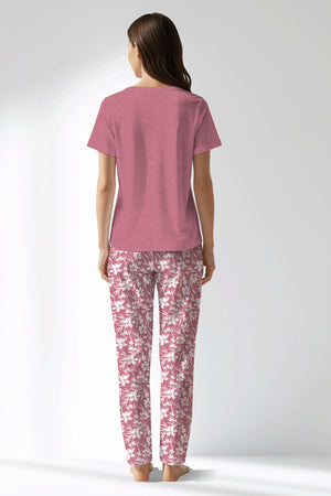 Woman Polyviscon Affection Drop Collar Pyjama Set - WILD ROSE - Image 3