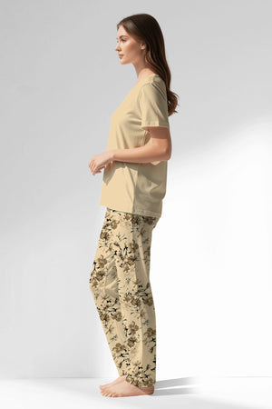 Woman Polyviscon Fleuron Pyjama Set - B-METRAJ KAHVE - Image 2
