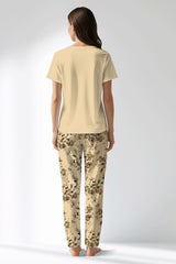 Woman Polyviscon Fleuron Drop Collar Pyjama Set - B-METRAJ KAHVE - Image 2