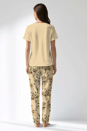 Woman Polyviscon Fleuron Drop Collar Pyjama Set - B-METRAJ KAHVE - Image 2
