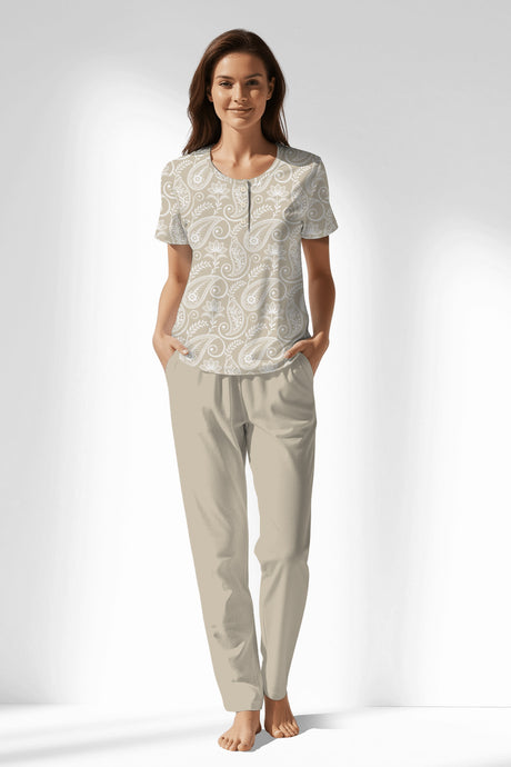 Woman Polyviscon Lunafleur Buttoned Collar Pyjama Set - ROTASYON - Image 1
