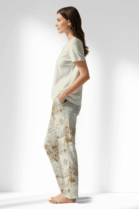 Woman Polyviscon Magnolia Drop Collar Pyjama Set - METRAJ ZEMIN - Image 2