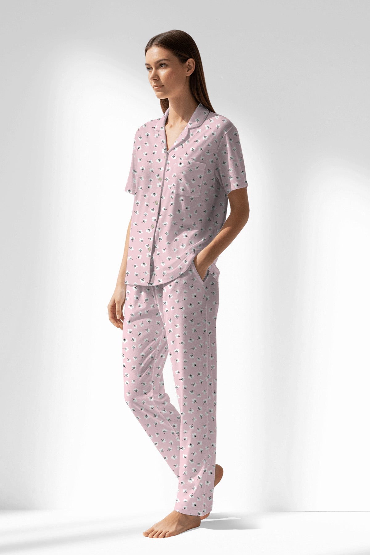 Woman Polyviscon Cloud Buttoned Pyjama Set - ROTASYON - Image 2